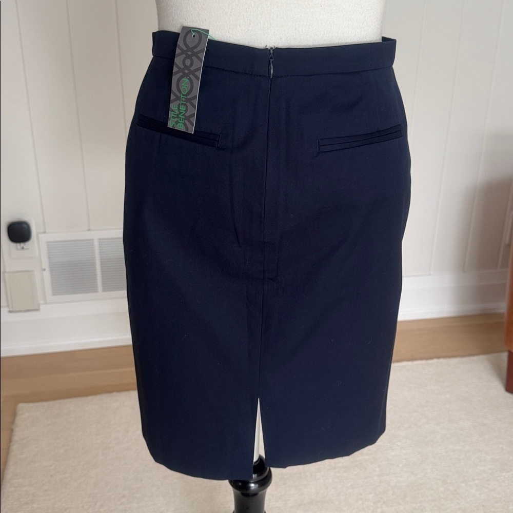 Benetton Navy Pencil Skirt Architect 2W Size 40 / US 4 NWT - Picture 2 of 7
